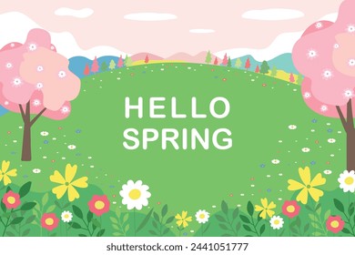 Spring landscape. Vector bright spring background. Hello Spring. Vector.