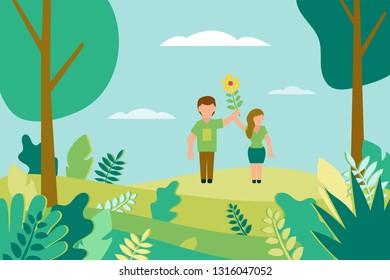 Spring landscape. Vector illustration in trendy flat style.