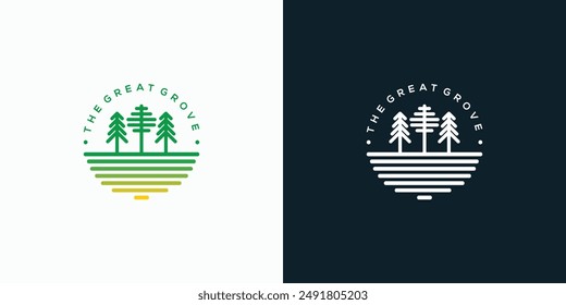 Spring landscape vector logo design with modern, simple, clean and abstract style.