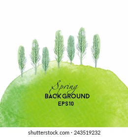 Spring landscape. Watercolor vector background