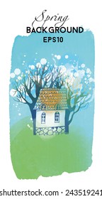 Spring landscape. Watercolor vector background