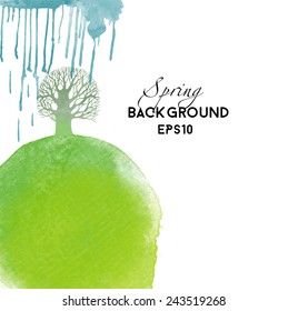 Spring landscape. Watercolor vector background