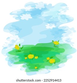 spring lawn dandelions vector illustration