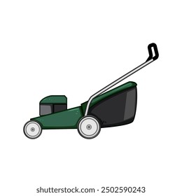 spring lawn mower cartoon. mow work, service landscaping, outdoor machine spring lawn mower sign. isolated symbol vector illustration