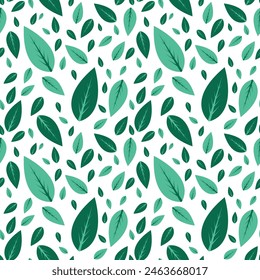 Patrón de fondo sin costuras de hoja de primavera. Hojas verdes patrón de Vector sin fisuras, Fondo de pantalla sin fin o muestra textil con árbol floral, tema de la vida de primavera verde