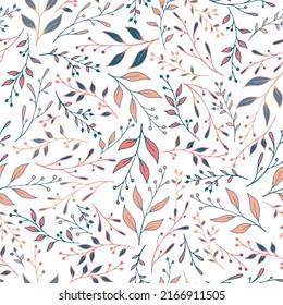 Spring leaf stem pattern seamless vector. Stylish berry plants wallpaper. Textile fashion print. Fresh grass leaf stem pattern illustration. Ecology wallpaper.