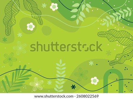 Spring Leaves Border. Abstract green background design. Template Vector Green colors. Concept of sustainable, environmental. Background with Wave, line abstract design, flowers