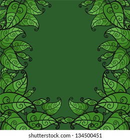 Spring leaves on a dark green background