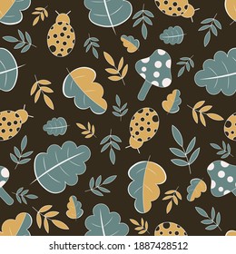 Spring leaves vector repeat pattern.