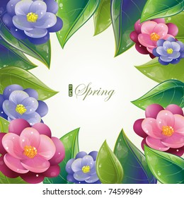 Spring leaves and violet frame, eps-10