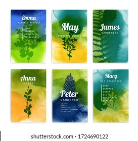 Spring leaves watercolor vector set template. 