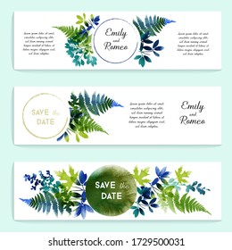 Spring leaves watercolor vector set template. 