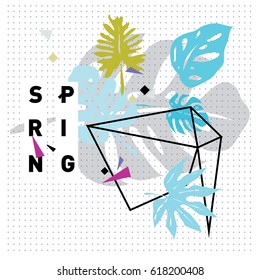 Spring letter with green leaves. Season sale vector label. Foliage lettering. Floral illustration. Springtime poster. For fabric printed, fashion, prints, banner and packaging design
