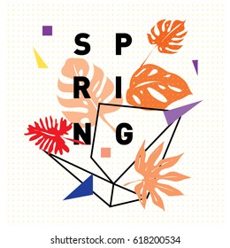 Spring letter with green leaves. Season sale vector label. Foliage lettering. Floral illustration. Springtime poster. For fabric printed, fashion, prints, banner and packaging design