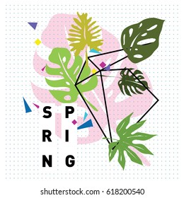 Spring letter with green leaves. Season sale vector label. Foliage lettering. Floral illustration. Springtime poster. For fabric printed, fashion, prints, banner and packaging design