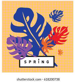 Spring letter with green leaves. Season sale vector label. Foliage lettering. Floral illustration. Springtime poster. For fabric printed, fashion, prints, banner and packaging design