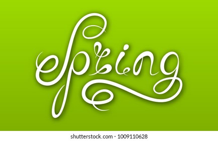 Spring Lettering, Calligraphic Text on Ggreen Background, Headline Pattern - Illustration Vector