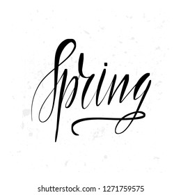 Spring lettering card. Typographic design isolated on white background. Vector illustration.