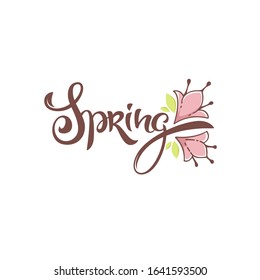 Spring lettering composition with doodle flowers