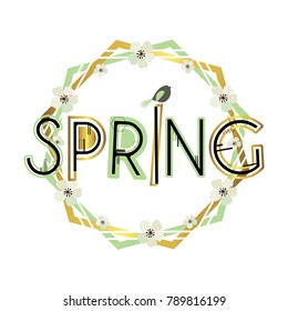 Spring. Lettering. Cute vector illustration for postcards, posters, stickers. Nature, spring.