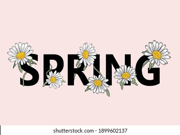 spring lettering with daisy typography