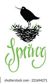 Spring lettering design card with bird