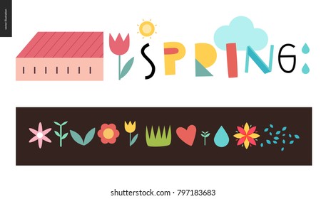 Spring lettering and elements - set of seasonal elements