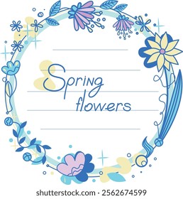Spring lettering with floral frame on white background. Vector illustration.