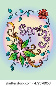 "Spring" lettering with floral ornament