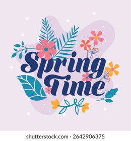 Spring lettering with florals. Vector illustration