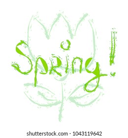 Spring lettering with flower. Springtime sesonal poster, sticker, decoration.