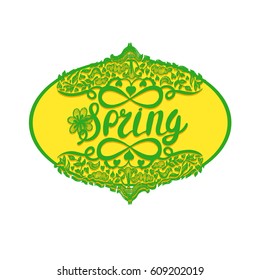 Spring lettering. Hand drawn vector illustration, greeting card, design, logo.