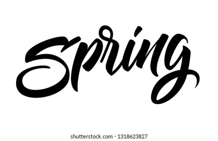 Spring lettering icon vector. Modern style brush calligraphy banner. March decoration sign. Handwritten t shirt insription. Black letters isolated on white background
