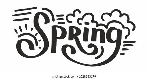 Spring. Lettering. Inscription. Handmade font. Black and white text
