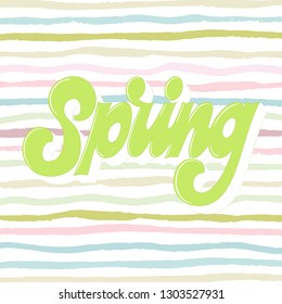 Spring lettering logotype, badge typography icon. Retro, vintage lettering banner poster template background. Decorative typography element on striped background for greeting card, invitation template