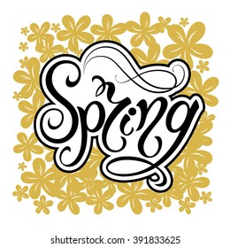 Spring lettering on floral pattern