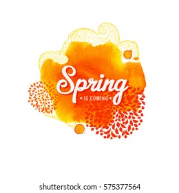 Spring lettering in orange color isolated on white background. Abstract typographic spring design for banner, poster, card, flyer. Vector illustration