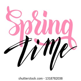 Spring Lettering. Spring time. Vector season quote. Hand lettering, typographic element for your design. Can be printed on T-shirts, bags, posters, invitations, cards, pillows.