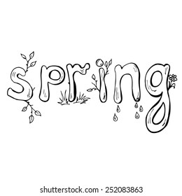 Spring lettering. Spring vector background. Spring hand lettering - handmade calligraphy, abstract vector