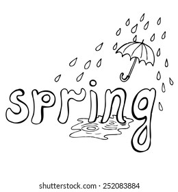 Spring lettering. Spring vector background. Spring hand lettering - handmade calligraphy, abstract vector