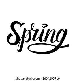 Spring. Lettering 
vector drawing. 
Black letters in modern style on white background. Romantic concept. Handmade calligraphy isolated. Lettering typography poster.