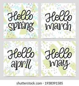 Spring lettering vector illustration. Set of handwritten phrases, quotes and slogans for greeting card, party invitation, prints or social media design. Unique hand drawn calligraphic elements