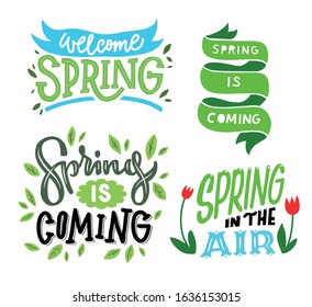 Spring Lettering Vector Set Green 