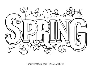 Spring Letters Art - Coloring Page Vector Illustration for Creativity