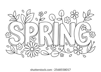 Spring Letters Art - Coloring Page Vector Illustration for Creativity