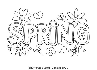 Spring Letters Art - Coloring Page Vector Illustration for Creativity