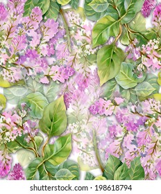 Spring lilac flowers on white background seamless pattern vector