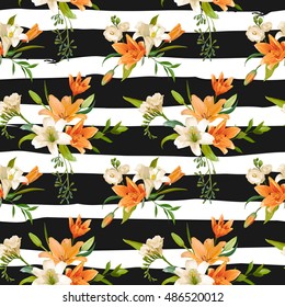 Fondo de Flores de Lily de Primavera - Patrón floral sin foco - en vector