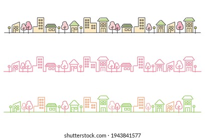 Spring line art cityscape illustration