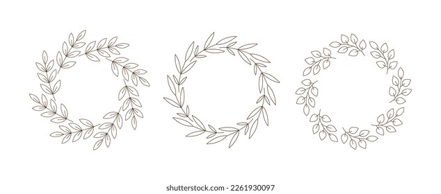 Marcos de línea de primavera. Deja Bordes De Contorno. Colección de guirnaldas redondas de verano.